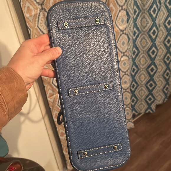 Vintage Dooney & Bourke Pebble Leather Domed Satchel In Blue - Picture 5 of 7